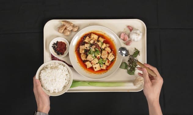 The finished robot-made mapo tofu served with rice